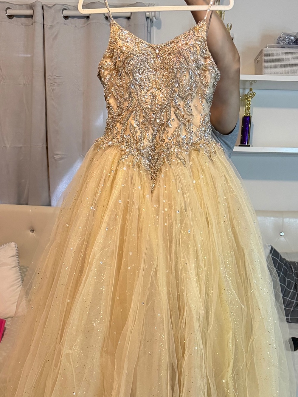 Mori Lee Glittering Champagne Gold A-Line Tulle Skirt